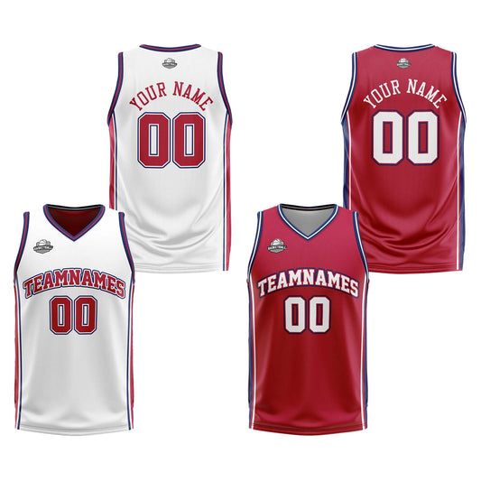 Benutzerdefinierte Weiß Rot Marine Reversible Basketball Jersey Personalisierte Print Name Nummer Logo