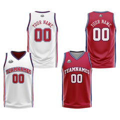 Benutzerdefinierte Weiß Rot Marine Reversible Basketball Jersey Personalisierte Print Name Nummer Logo