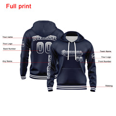 Benutzerdefiniert Marine Weiß Hoodie Personalisiert Männer Pullover Hoodie Gedruckt Team Name Number Logo für Frauen
