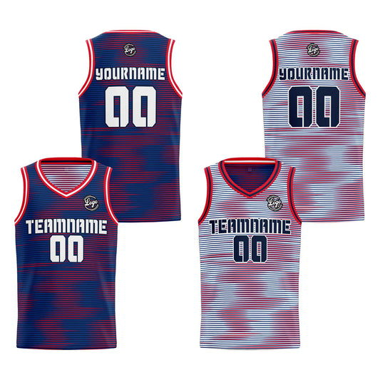 Benutzerdefinierte Blau Rot Reversible Basketball Jersey Personalisierte Print Name Nummer Logo
