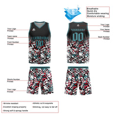 Benutzerdefinierter Schwarz Rot Grün Basketball Jersey Uniform Anzug gedruckt Ihr Logo Name Nummer