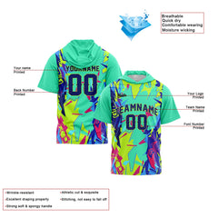 Benutzerdefinierte Hellgrün Kurzarm-Kapuzenpullover für Männer Frauen Hemden mit Kapuzen gedruckt Name Logo