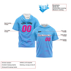 Benutzerdefinierte Hellblau Rosa Kurzarm-Kapuzenpullover für Männer Frauen Hemden mit Kapuzen gedruckt Name Logo