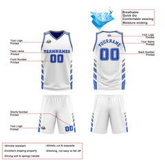 Benutzerdefinierte Weiß Blau Grau Reversible Basketball Jersey Personalisierte Print Name Nummer Logo