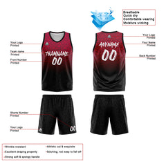 Benutzerdefinierte Reversible Basketball Jersey Personalisierte Print Name Nummer Logo Flaw-Rot&Schwarz