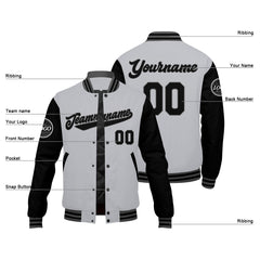 Benutzerdefinierte Verlauf Varsity-Jacke. Letterman-Jacke Grau Schwarz
