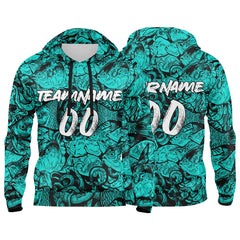 Benutzerdefinierter Sweatshirt-Hoodie für Mann, Frau, Mädchen, Junge. Drucken Sie Ihr Logo, Ihren Namen und Ihre Nummer Teal