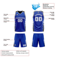 Benutzerdefinierte Blau Schwarz Weiß Reversible Basketball Jersey Personalisierte Print Name Nummer Logo