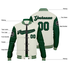 Benutzerdefinierte Verlauf Varsity-Jacke. Letterman-Jacke Grün Grüne Creme