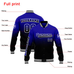 Benutzerdefinierte Verlauf Varsity-Jacke. Letterman-Jacke Royal Schwarz