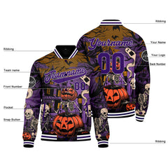 Benutzerdefinierte Orange Lila Varsity-Jacke. Letterman-Jacke für Männer, Frauen und Jugendliche