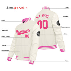 Maßgeschneiderte Creme Weiß Letterman Varsity Jacket Individuelle Stickerei Druck nach Ihrem Wunsch