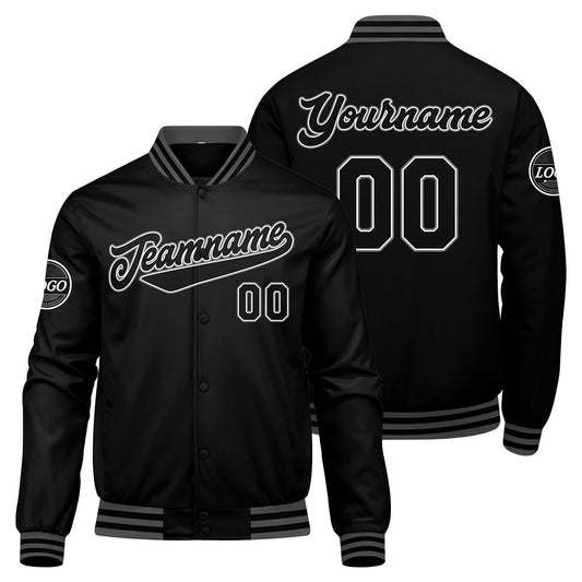 Benutzerdefinierte Verlauf Varsity-Jacke. Letterman-Jacke Schwarz Grau