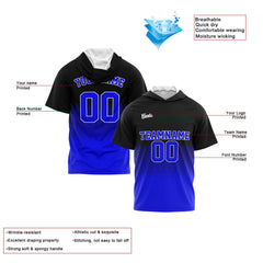 Benutzerdefinierte Schwarz Königlich Kurzarm-Kapuzenpullover für Männer Frauen Hemden mit Kapuzen gedruckt Name Logo