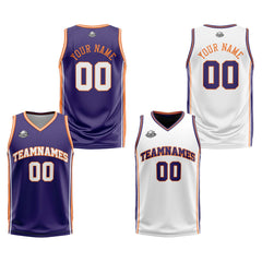 Benutzerdefinierte Lila Weiß Orange Reversible Basketball Jersey Personalisierte Print Name Nummer Logo