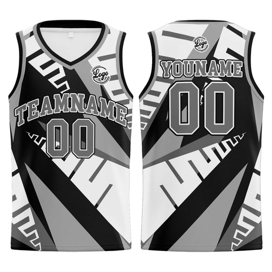 Benutzerdefinierter Weiß Schwarz Grau Basketball Jersey Uniform Anzug gedruckt Ihr Logo Name Nummer