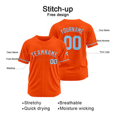Benutzerdefinierte Authentisch Baseball-Trikot Orange-Hellblau