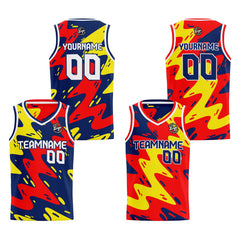 Benutzerdefinierte Marine Rot Gelb Reversible Basketball Jersey Personalisierte Print Name Nummer Logo