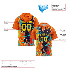 Benutzerdefinierte Marine Orange Kurzarm-Kapuzenpullover für Männer Frauen Hemden mit Kapuzen gedruckt Name Logo