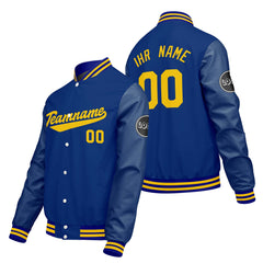 Maßgeschneiderte Blau Letterman Varsity Jacket Individuelle Stickerei Druck nach Ihrem Wunsch