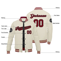 Benutzerdefinierte Verlauf Varsity-Jacke. Letterman-Jacke Karminrot Creme