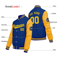 Maßgeschneiderte Blau Gelb Letterman Varsity Jacket Individuelle Stickerei Druck nach Ihrem Wunsch