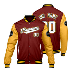 Maßgeschneiderte Rot Gelb Letterman Varsity Jacket Individuelle Stickerei Druck nach Ihrem Wunsch