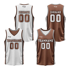 Benutzerdefinierte Weiß Braun Reversible Basketball Jersey Personalisierte Drucken Name Nummer Logo