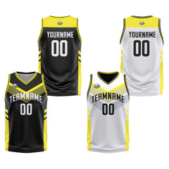 Benutzerdefinierte Schwarz Weiß Gelb Reversible Basketball Jersey Personalisierte Print Name Nummer Logo
