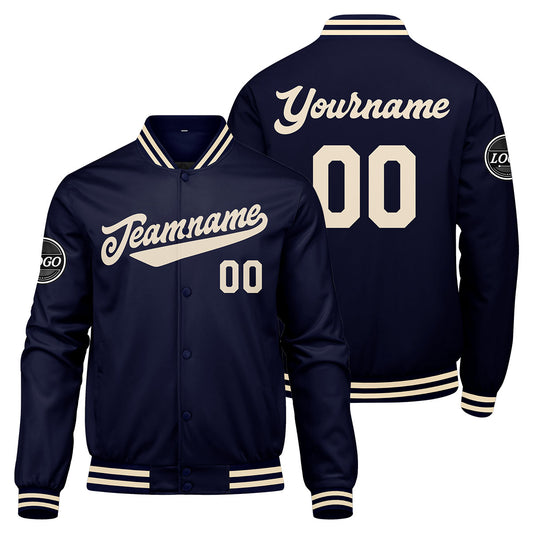 Benutzerdefinierte Verlauf Varsity-Jacke. Letterman-Jacke Marine Creme