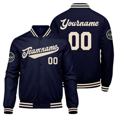 Benutzerdefinierte Verlauf Varsity-Jacke. Letterman-Jacke Marine Creme