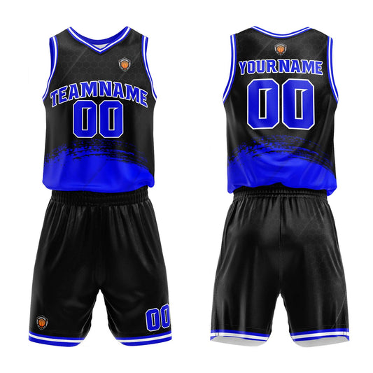 Benutzerdefinierter Schwarz Blau Basketball Jersey Uniform Anzug gedruckt Ihr Logo Name Nummer