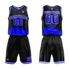 Benutzerdefinierter Schwarz Blau Basketball Jersey Uniform Anzug gedruckt Ihr Logo Name Nummer