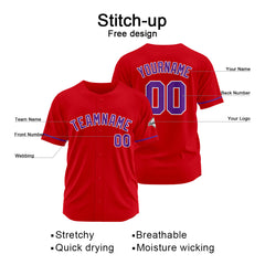 Benutzerdefinierte Authentisch Baseball-Trikot Rot- Lila