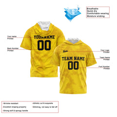 Benutzerdefinierte Gelb Kurzarm-Kapuzenpullover für Männer Frauen Hemden mit Kapuzen gedruckt Name Logo