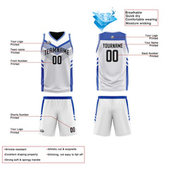 Benutzerdefinierte Weiß Blau Reversible Basketball Jersey Personalisierte Print Name Nummer Logo