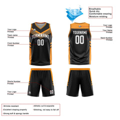 Benutzerdefinierte Schwarz Orange Reversible Basketball Jersey Personalisierte Print Name Nummer Logo