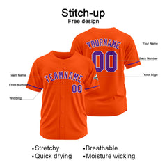 Benutzerdefinierte Authentisch Baseball-Trikot Orange- Lila