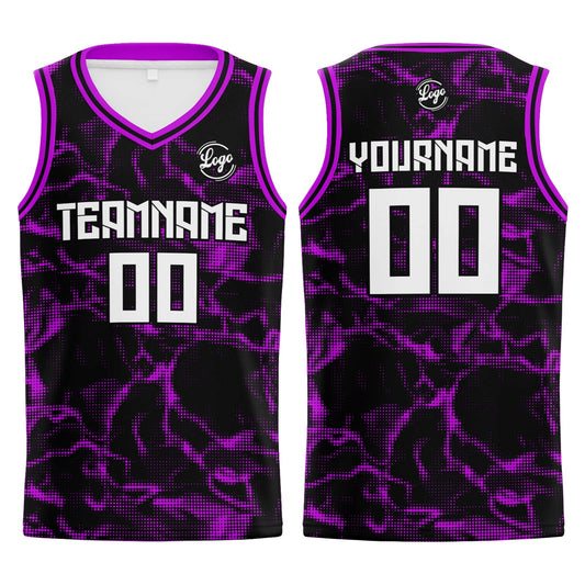 Benutzerdefinierter Schwarz Lila Basketball Jersey Uniform Anzug gedruckt Ihr Logo Name Nummer
