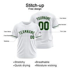 Benutzerdefinierte Authentisch Baseball-Trikot weiß-Dunkelgrün