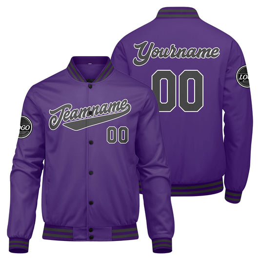Benutzerdefinierte Verlauf Varsity-Jacke. Letterman-Jacke Lila Grau