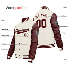 Maßgeschneiderte Creme Weiß Rot Letterman Varsity Jacket Individuelle Stickerei Druck nach Ihrem Wunsch