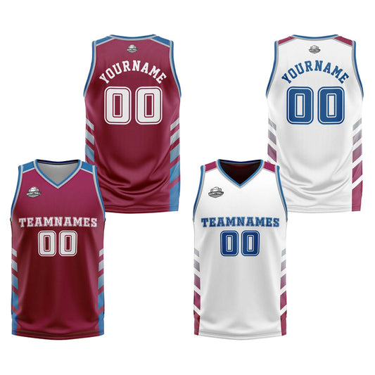 Benutzerdefinierte Burgund Weiß Blau Reversible Basketball Jersey Personalisierte Print Name Nummer Logo
