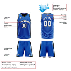 Benutzerdefinierte Royal Schwarz Reversible Basketball Jersey Personalisierte Print Name Nummer Logo