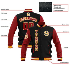 Benutzerdefiniert Schwarz Rot Gelb Wasserdichte Varsity Jacken Personalisiert genäht Name Nummer Logo zu Letterman Jacken