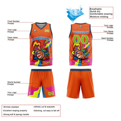 Benutzerdefinierter Orange Basketball Jersey Uniform Anzug gedruckt Ihr Logo Name Nummer