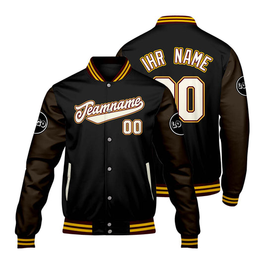 Maßgeschneiderte schwarz Braun Letterman Varsity Jacket Individuelle Stickerei Druck nach Ihrem Wunsch