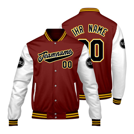 Maßgeschneiderte Rot Weiß Letterman Varsity Jacket Individuelle Stickerei Druck nach Ihrem Wunsch