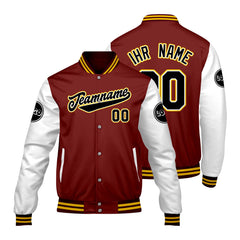 Maßgeschneiderte Rot Weiß Letterman Varsity Jacket Individuelle Stickerei Druck nach Ihrem Wunsch