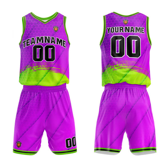 Benutzerdefinierter Lila Grün Basketball Jersey Uniform Anzug gedruckt Ihr Logo Name Nummer